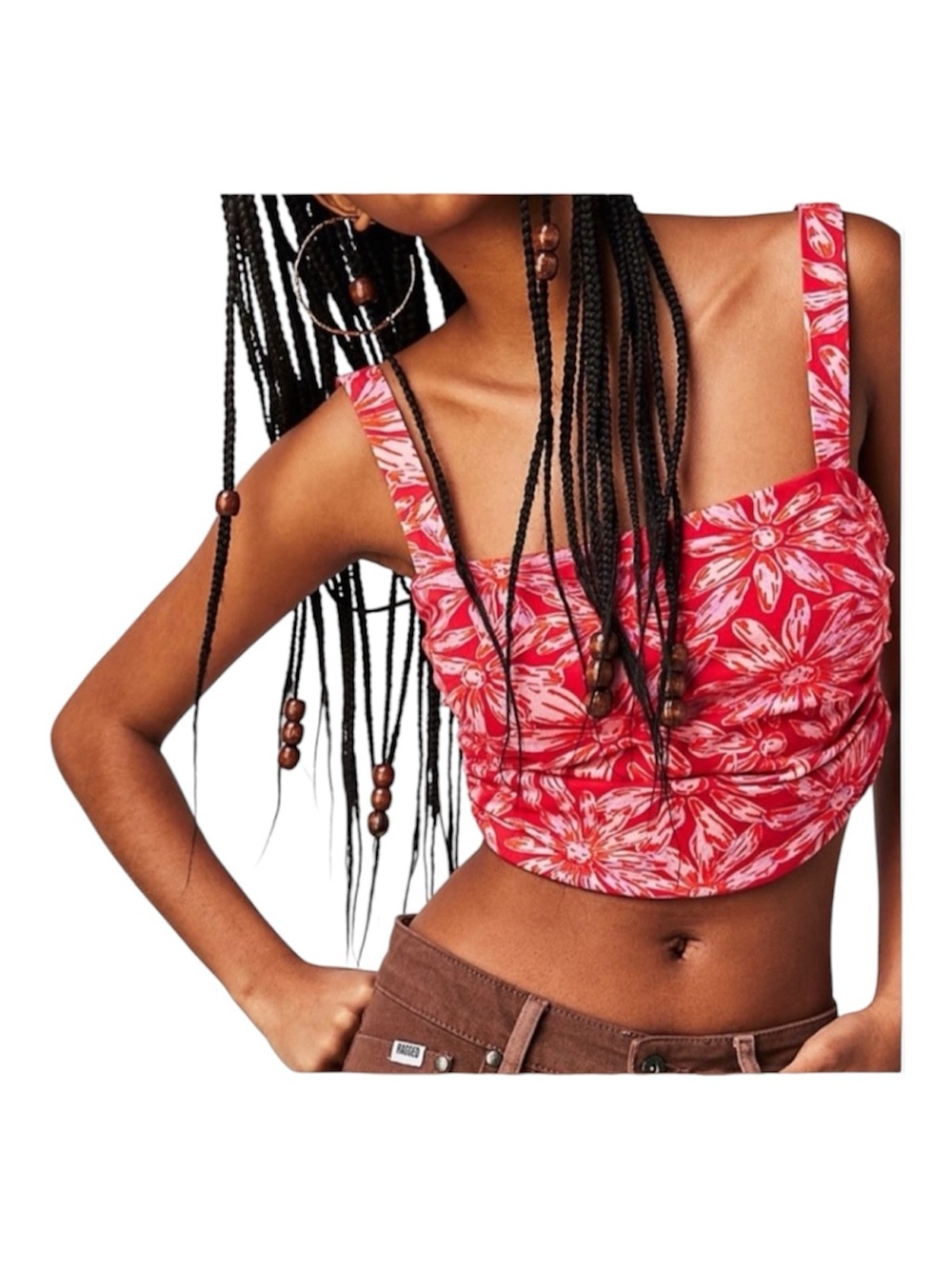 Free People All Tied Up Crop Tank Floral Red Large
